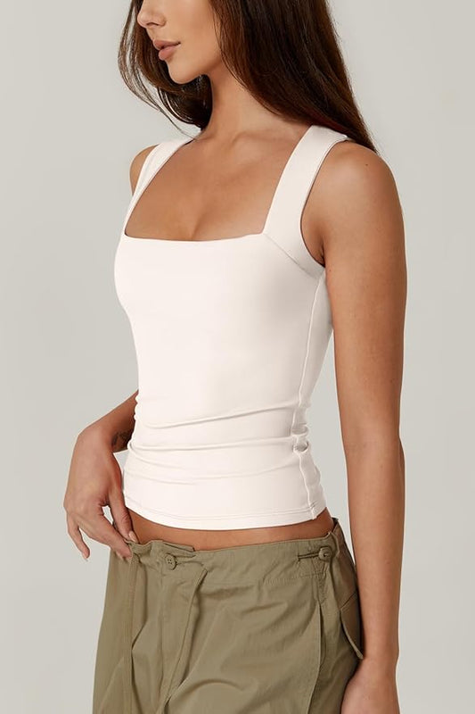 Women's Square Neck Sleeveless Double-Layer Tank Top
