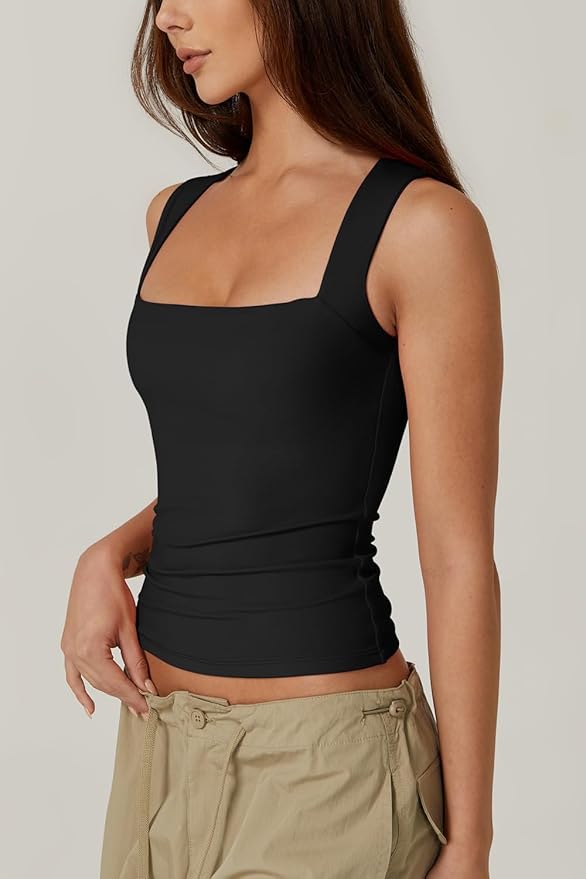 Women's Square Neck Sleeveless Double-Layer Tank Top